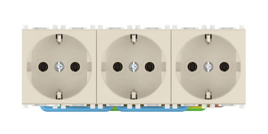 CADUCEUS ALING Experience flush-mounted socket outlet with grounding, triple without blinds, 3x16A, 250V~, 3x2M, beige, art. 741