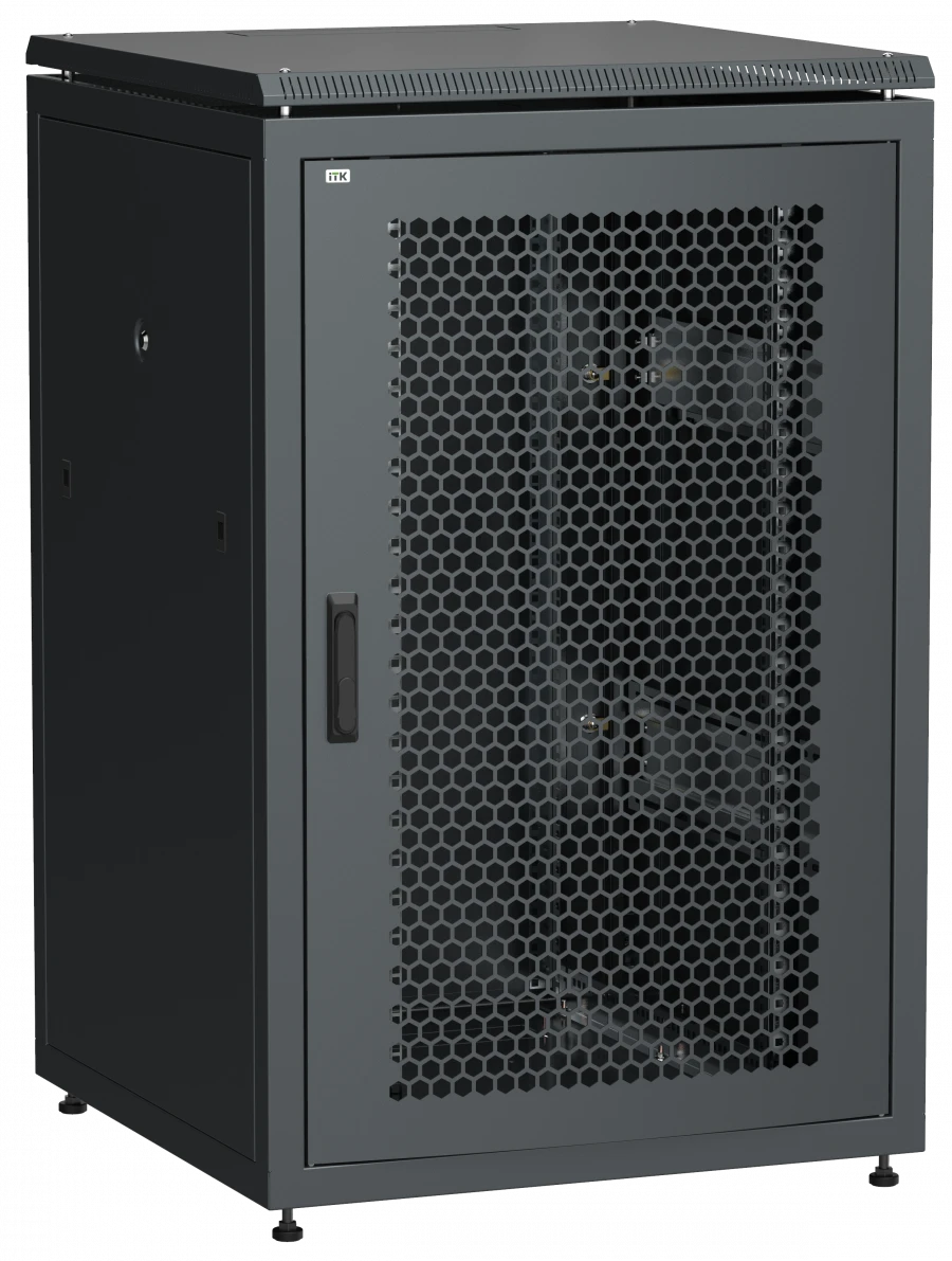 LN05-18U88-PM ITK LINEA N 18U 800x800mm perforated glass front doors rear metal black.