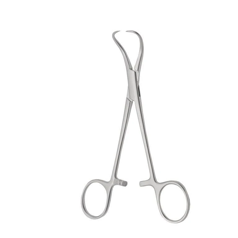 TZ-01-306-15 Clamp with cremalier for surgical linen, curved, 150 mm
