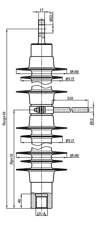 Insulator fixing rod insulator with ribbed shell made of organosilicon rubber FSPKr 160-3/0,6-0,4-NV
