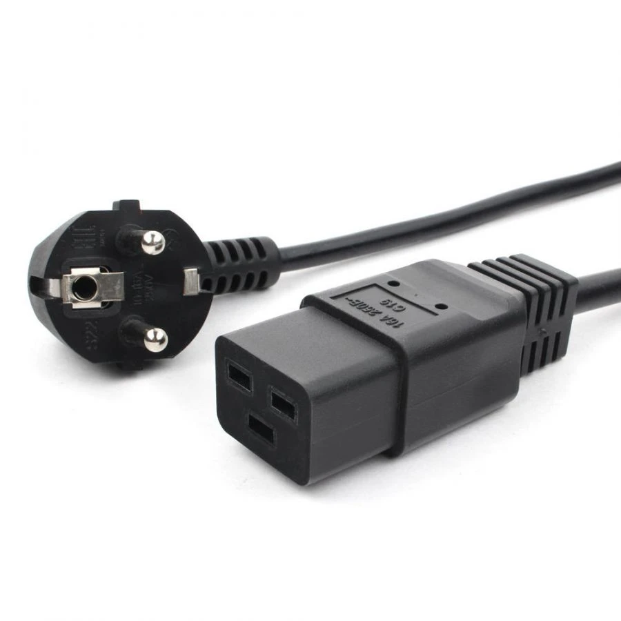 Power cable PVS-AP 3*1,5 S22C19-250-16-1,8, black, 1,8 m, C19, 3x1.5, 16A, with grounding, Russia