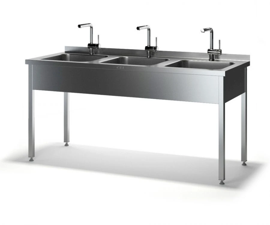 Table with solid drawn sinks VMSZ-P with stainless steel edge