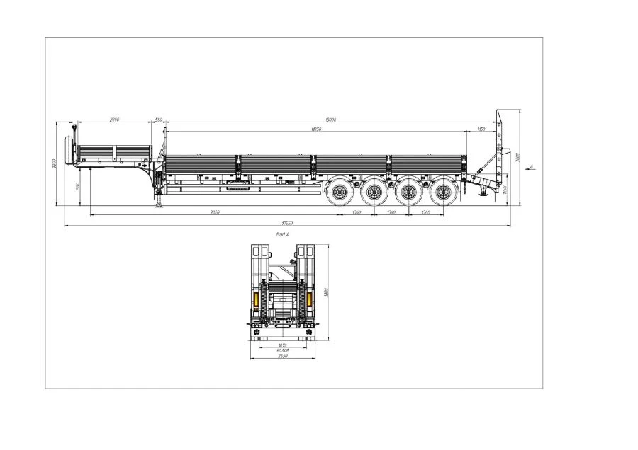 Semitrailer 98132B (loading space design - load-bearing frame, platform, front shield, sides, cones, gangway)