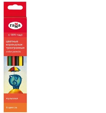 Coloured pencils Gamma "Cartoons", 06 colours, three-edged, sharpened, cardboard pack, Europodweight