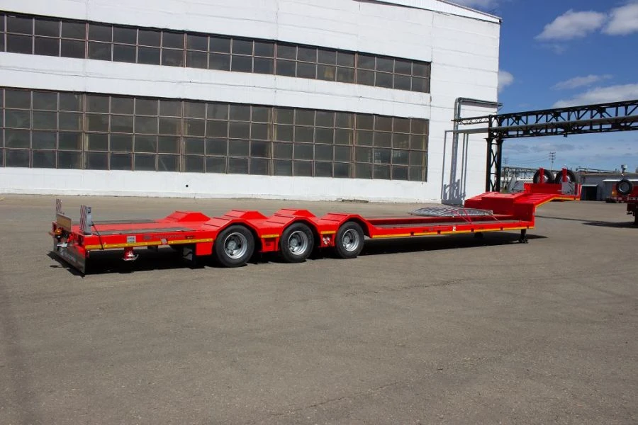 Semitrailer Tverstroimash 993931 modification 0023 - broken platform with gangways with gooseneck approach.