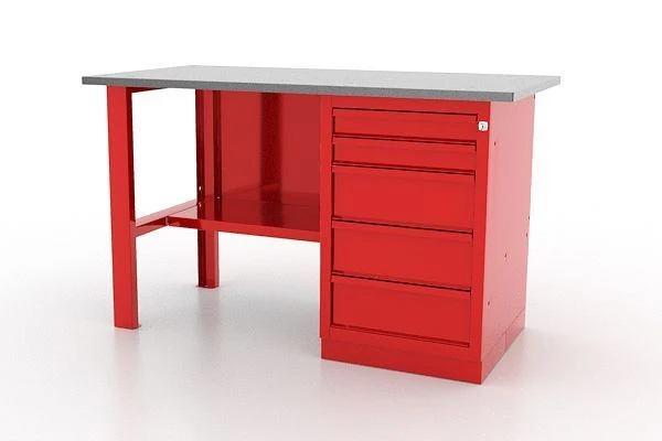 01.105L-G Single-desk workbench, 5-drawer cabinet, galvanised worktop