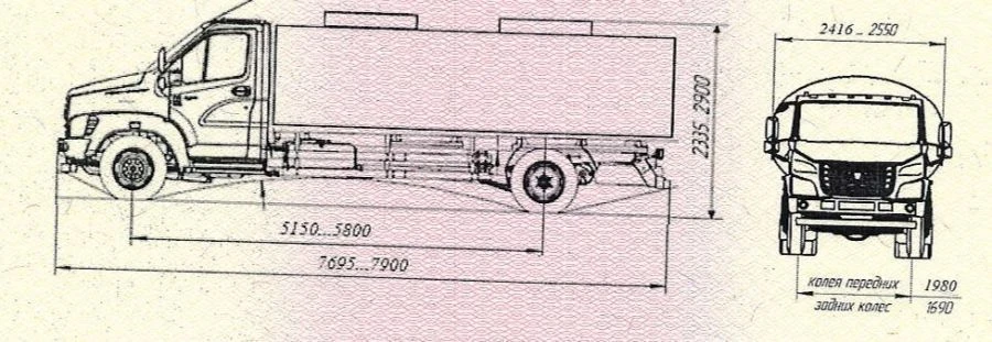 Tank truck for transporting food liquids and live fish type 2790F of modification 2790F9 on the basis of GAZ chassis, type C4, m
