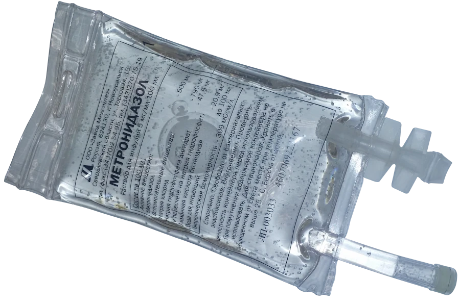 Metronidazole, 5 mg/ml, 100 ml.