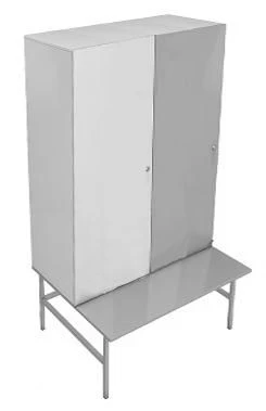 Locker room cupboard single-drawer with bench, 2 sections plastic