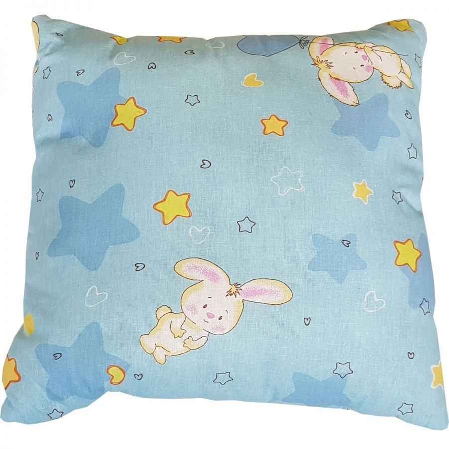 Pillows for children made of cotton, mixed fabrics of top with synthetic filling, "swan down", of mixed fibres (