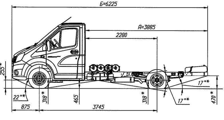 Chassis GAZelle NEXT, Modification A21R36, Dual fuel (petrol/ CNG gas CNG) engine Euro-5, N1