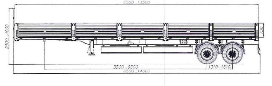 Semitrailer flatbed trailer type MDO4B1, modification 8785B2 on axle MD.?2?1850?9??120?13 (gable axle) or on axle MD.?1?2050?9??