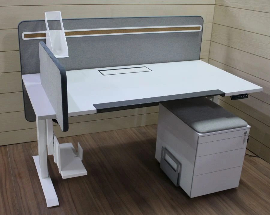 Ergonomic desk (working, with drawer, with cable channels, with separating screens, with system unit holder, liftable) oh