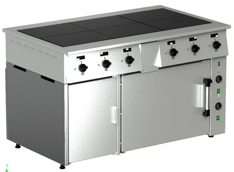 Cooking cooker, electric PE-0,72Mt-022 with a griddle cabinet (6 burners with heating elements, heat chamber of the cabinet made