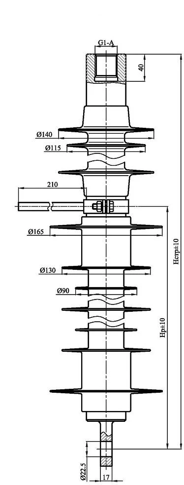 Insulator fixing rod insulator with ribbed sheath of silicon-organic rubber FSPKr 70-25/1,5-0,4-NVO