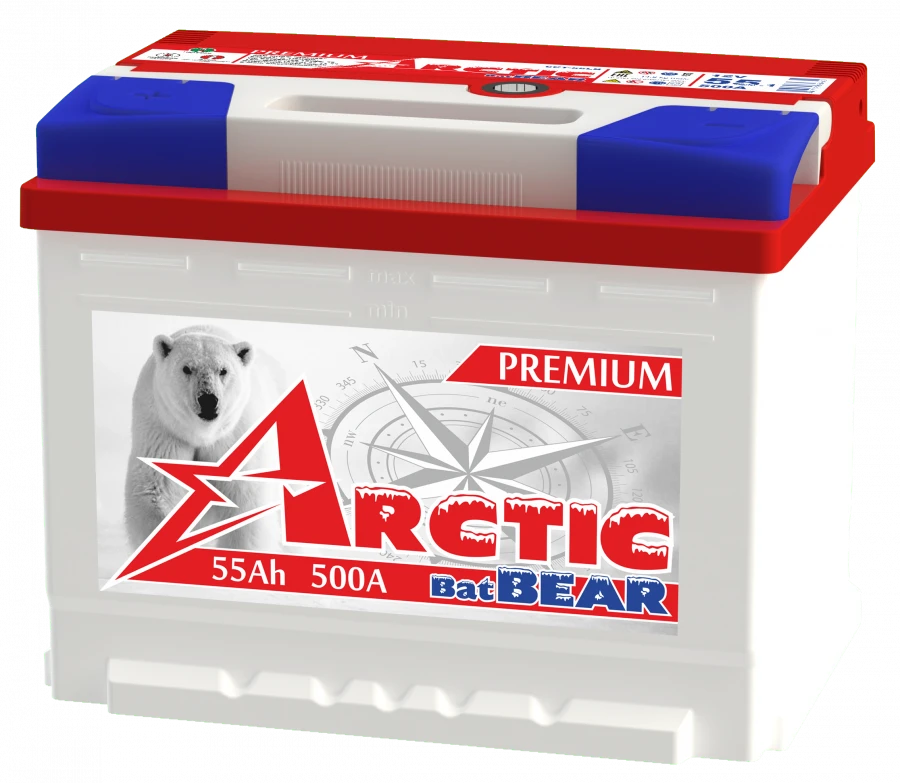 Lead battery for starting piston engines 6ST-55LA Asia 65B24 "Arctic BatBEAR"