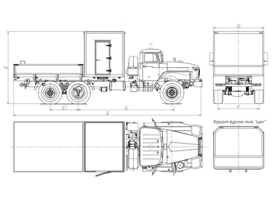 Trucks trucks mod. 5777CP without CMU on the basis of Ural chassis mod. 4320-72, 4320-74 with "4320" type cab (Equipment variant