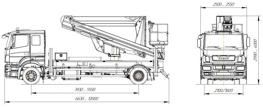 Means of transport equipped with lifts with working platforms R180T,VA180T Velmash-S type 57523 modifications :57523N on base