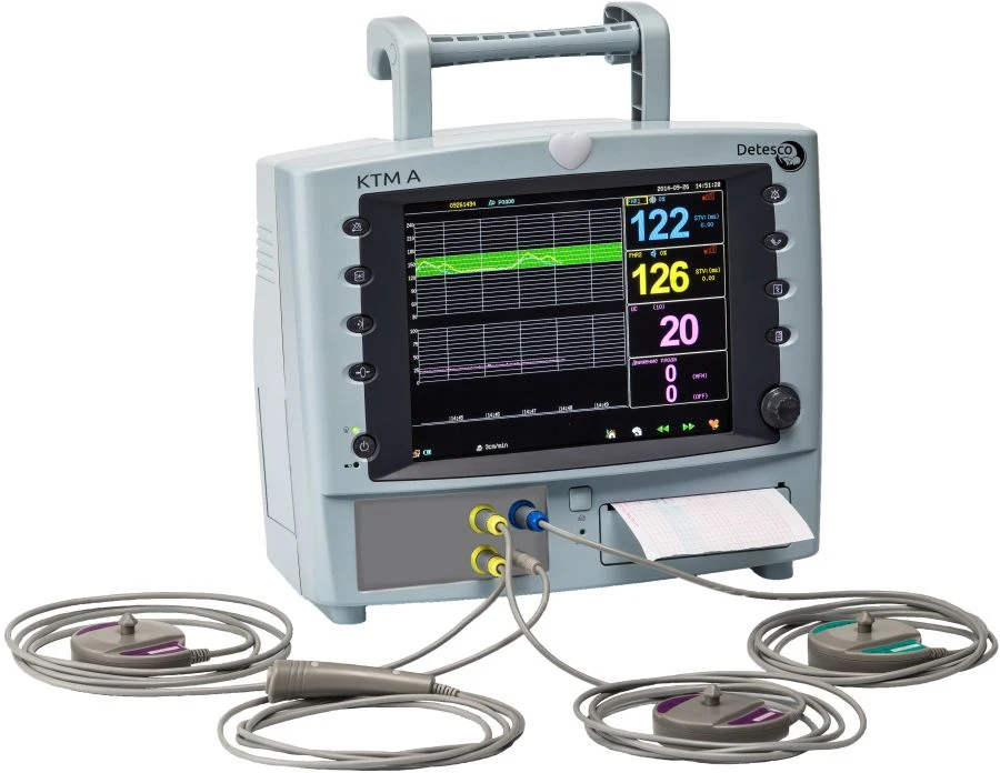 Maternal-fetal cardiological fetal monitor, version KTM A, consisting of: monoblock with pre-installed software; accumulator; ba