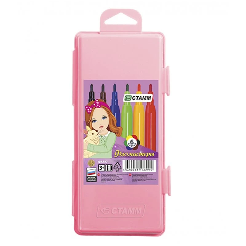 Crayons "Alice", 06 colours, washable, pink plastic pencil case, europodweight