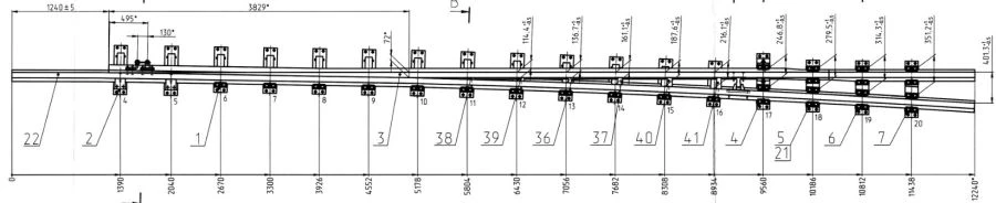 Frame rail with spur of UIC60 type UIC60 grade 1/9 (project MSZ.8398.02.000/-01)