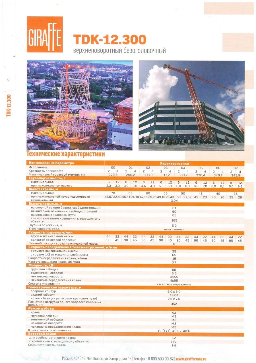 Top-slewing tower crane with lifting capacity of 12 t. TDK-12.300