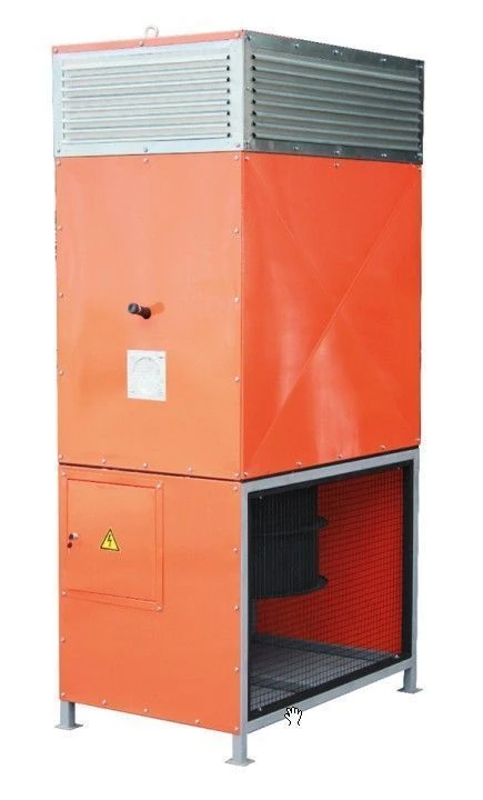 Heat exchanger (air heater) of vertical arrangement with distribution plenum of NORDMATIC, VT-P series, capacity 500 kW