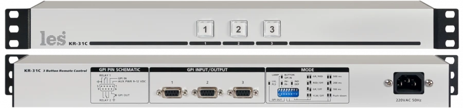 KR-31C - Active control panel for GPI signals with 3 keys. Selectable output signal type, GPI inputs for button illumination.
