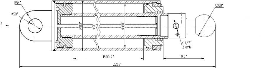 Hydraulic cylinder 1132.00.00.00.00 (160x90-1820, mm), 16MPa