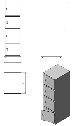 Metal bookkeeping cabinet with four doors, one compartment (series ??.?.4)