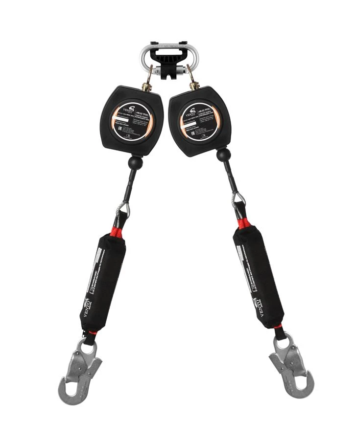 Double-shoulder retractor type safety device "HB-02 cable" with carabiner , item vpro HB02C duo 0052.