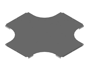 Cross-shaped radius tray cover KL 000 XR15, with overall dimensions from 50 mm to 600 mm, metal thickness from 1.0 mm to 1.0 mm.