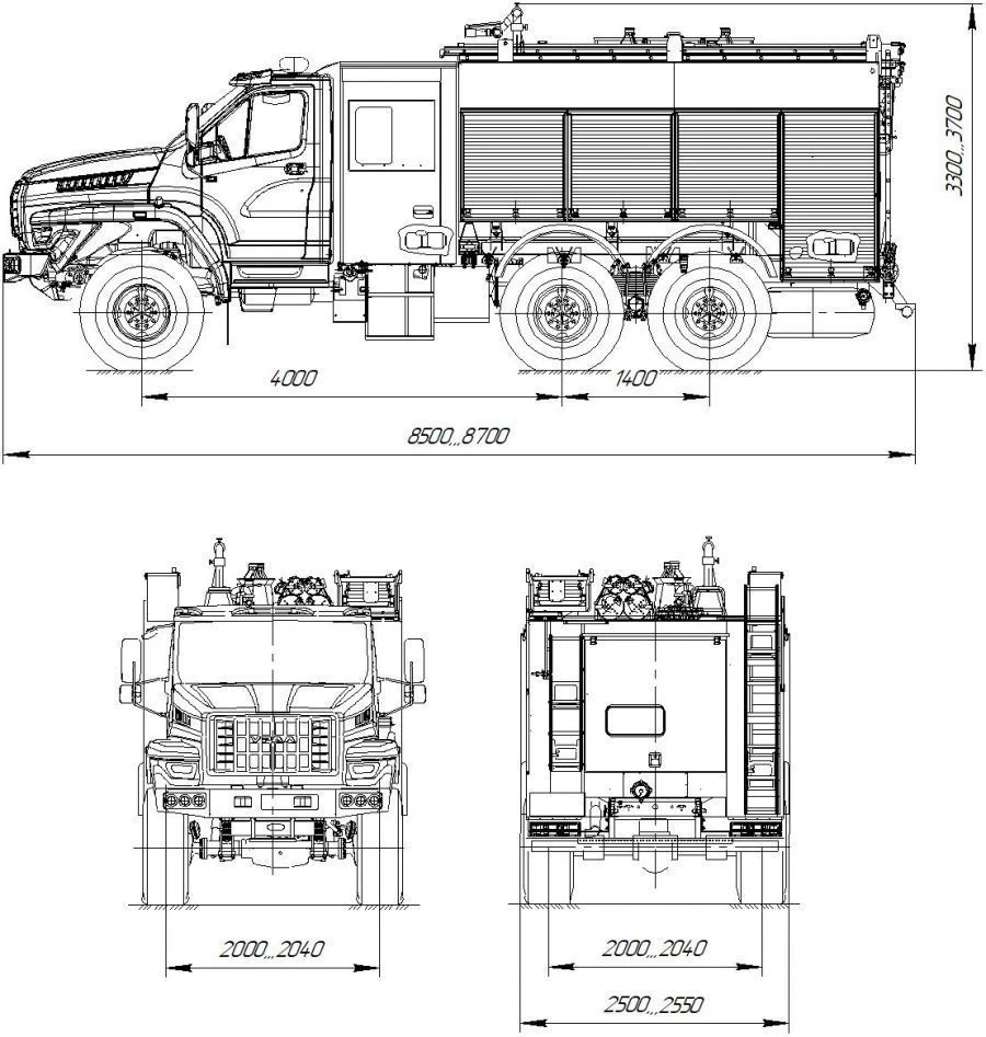 Fire engine of foam extinguishing APT 4, 0-(40, 40/4, -50, -50/4, -70) (5557) model 001-UPZ type UR66, modification UR66HA on th