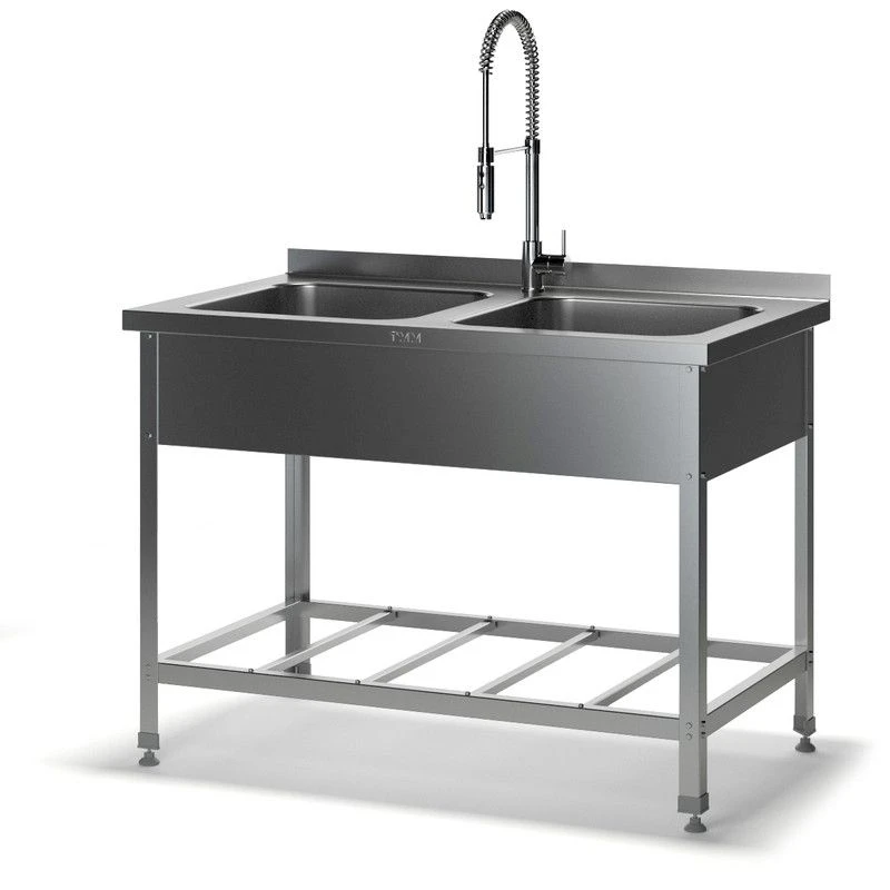 Table with solid drawn sinks VMSZ-N with stainless steel edge