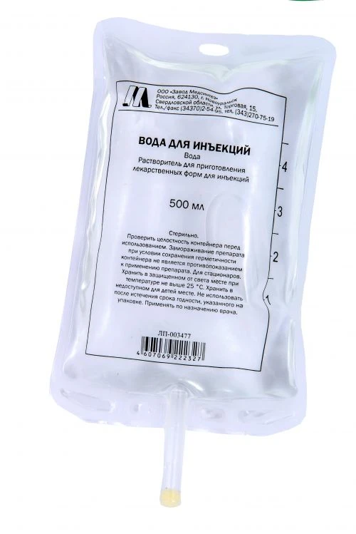 Water for injections, 500 ml.