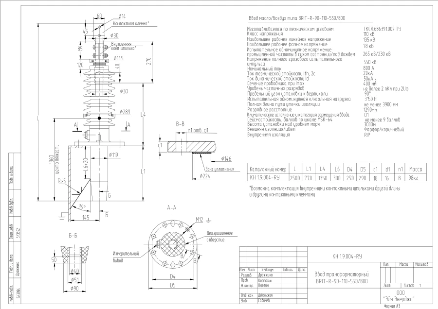 Transformer gland type BRIT-R-90-110-550/800 KN 1.9.004-RY