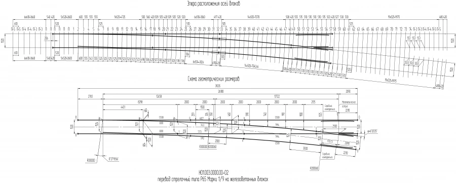 Switching of arrow type P65 type 1/9 on reinforced concrete blocks LVT-M of project H01.003.0000.00-03