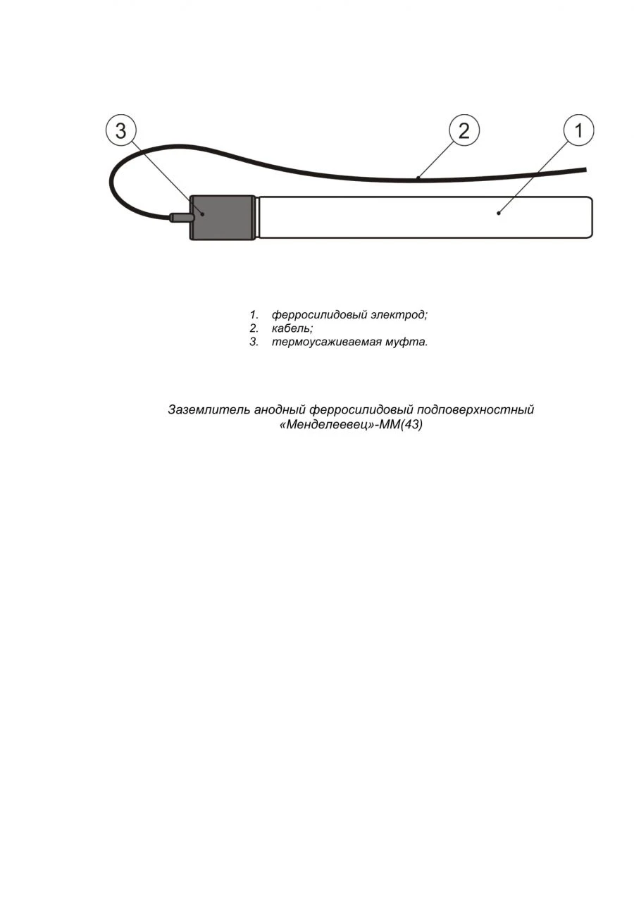 Anodic ferrosilide subsurface earthing electrode "Mendeleevets"-MM(43)