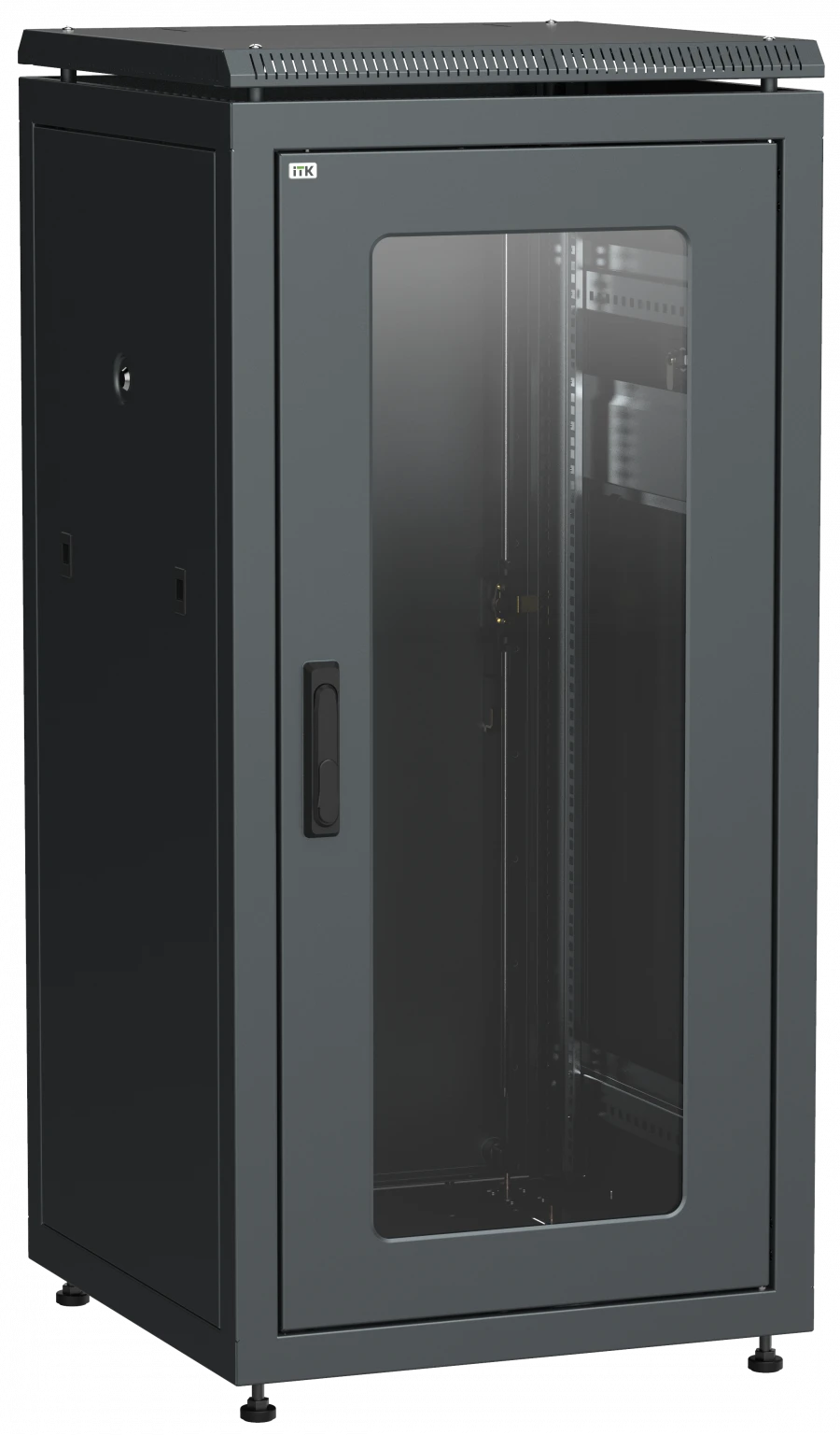 LN05-24U66-GM ITK Network cabinet 19" LINEA N 24U 600x600 mm glass front door, metal back door black