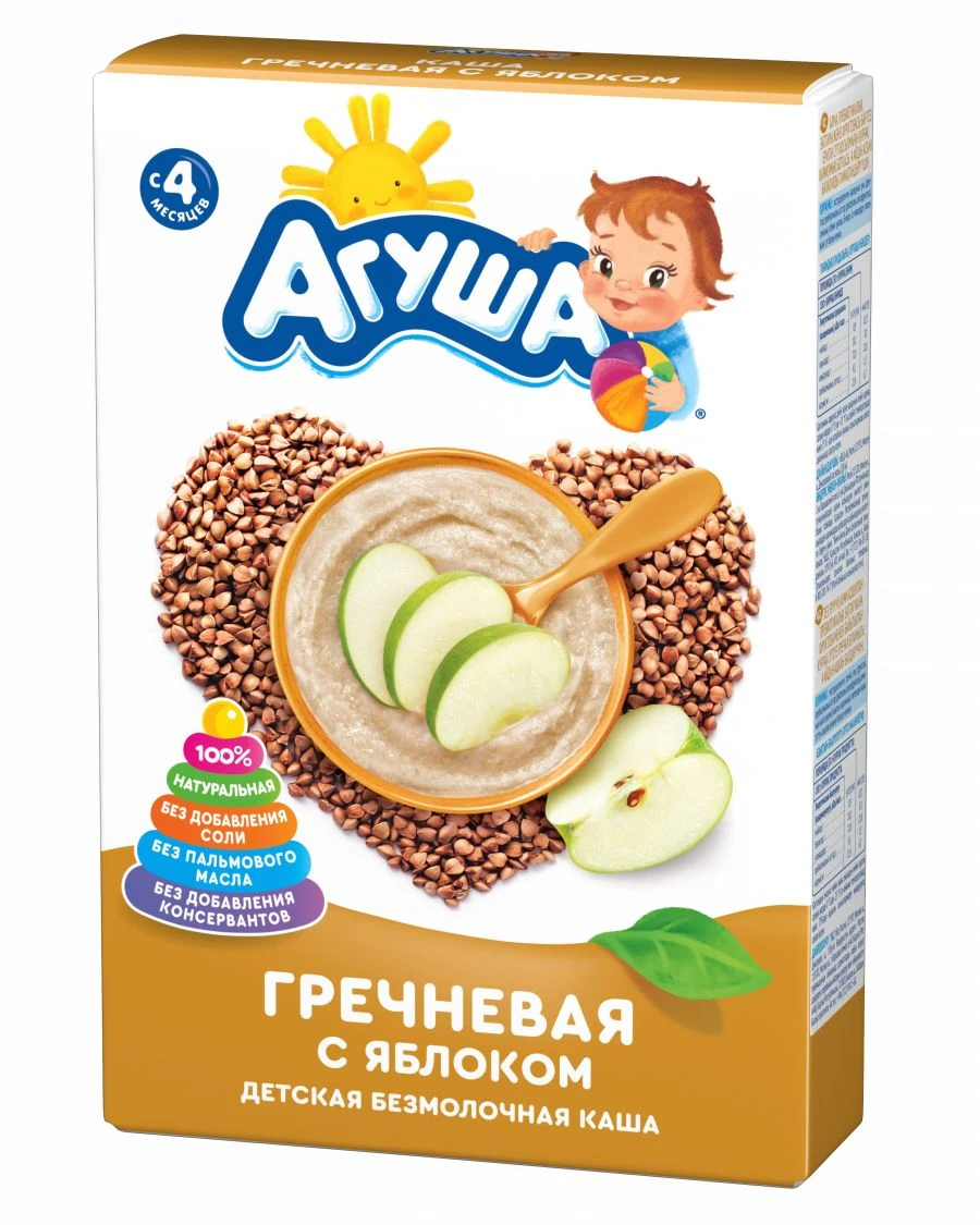 Porridge dry dairy-free quick-soluble buckwheat with apple, with prebiotic substances, t.zn. "Agusha", 200 g