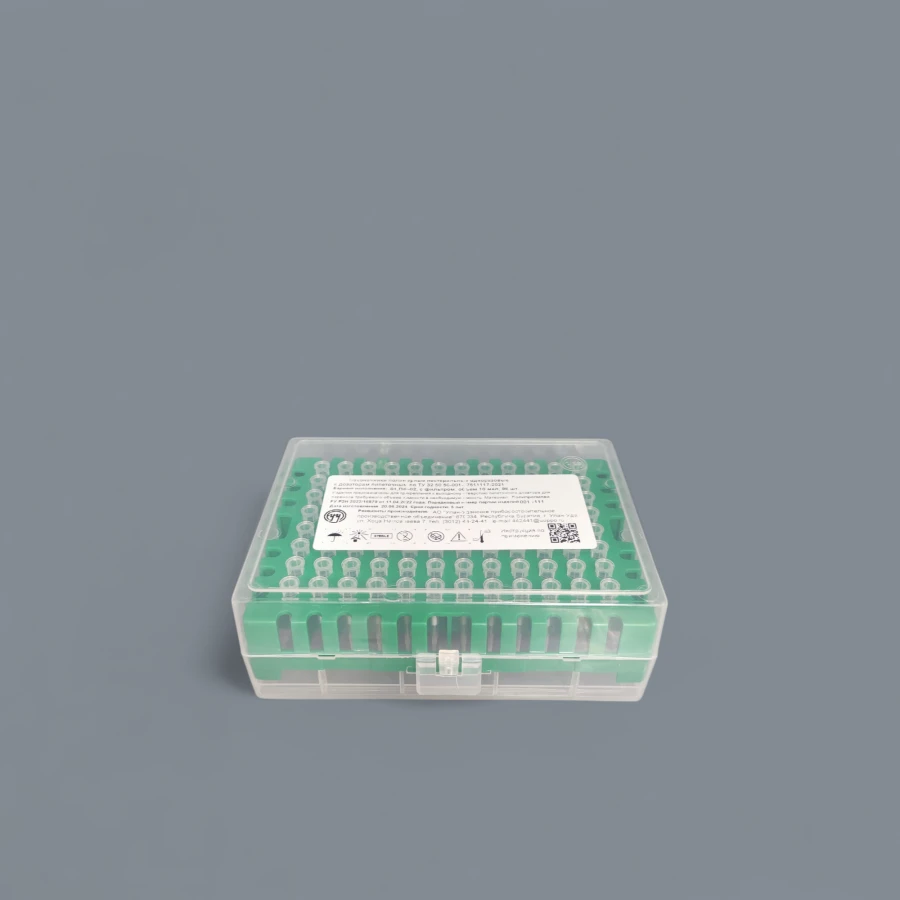 Polymer tip non-sterile disposable to pipette pipettes with a filter 10 µl. in a rack 96 pcs.