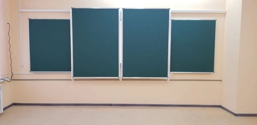 Rail system for moving school blackboards with built-in poster holder PolyGlide Slide MONO-XX (where X is any digit).