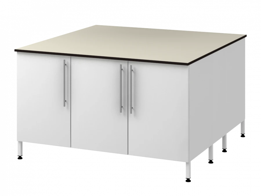 Island table on two supporting metal bollards 1500 OTDLg