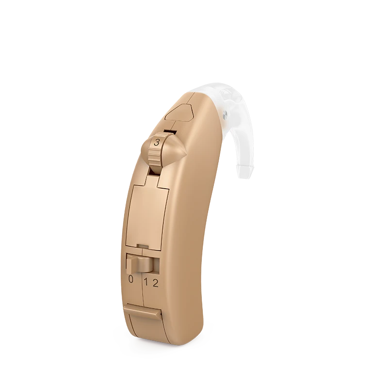 Electronic digital trimmer hearing aids, programmable air sound conduction behind-the-ear type "ELF-2T" according to TU 9444.