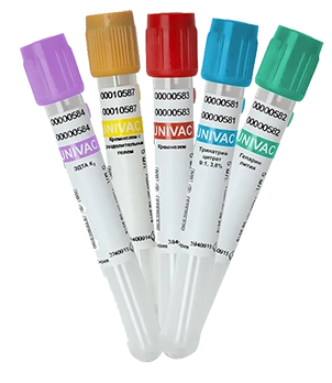 Vacuum tube for venous blood collection "UNIVAC®" with lithium heparin and separating gel. Tube size 16x100. Volume in