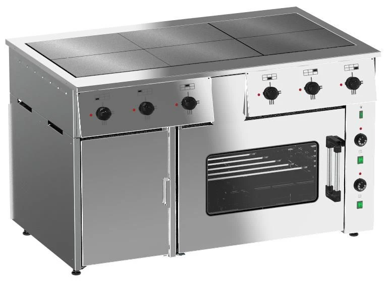 Cooking cooker, electric PE-0,72Mt-021 with a griddle cabinet (6 burners with heating elements, heat chamber of the cabinet made