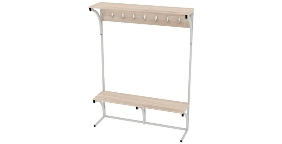 Floor coat rack with bench, one-sided 1350x370x1800mm (WxHxH)