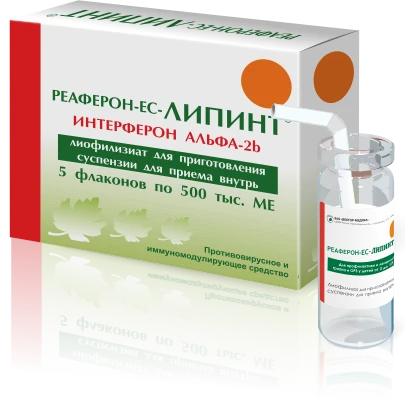 Reaferon-ES-Lipint lyophilisate for preparation of suspension for oral administration 500 thousand IU vial 5pcs pack of cardboar