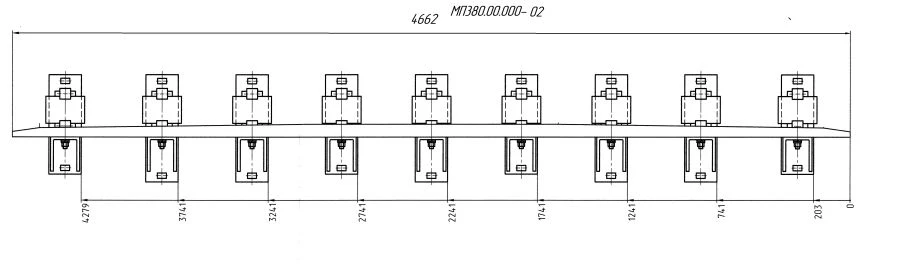 Counter rail of profile SP850 with complete set of pads with stop and fastenings for SP t. R65 m 1/11 pr. 53103 (MP 380.00.000-0
