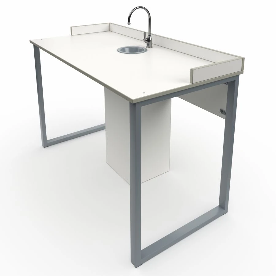 Pupil laboratory table with sides and sanitary ware on rectangular tube